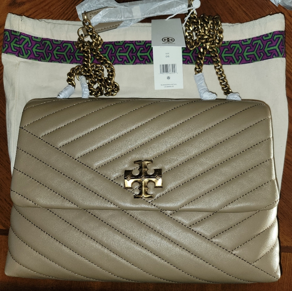 Tory Burch Kira chevron convertibe shoulder bag in sandpiper.